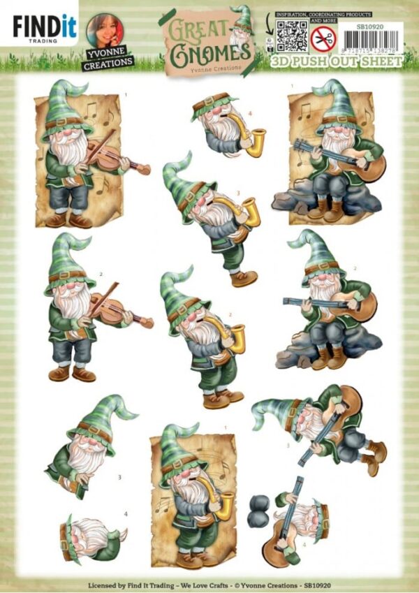 3D Push Out - Yvonne Creations - Great Gnomes - Music Gnomes SB10920