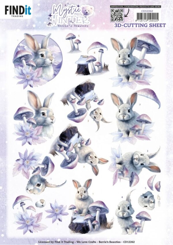 3D Cutting Sheets - Berries Beauties - Mystic Winter - Mystic Rabbits CD12262