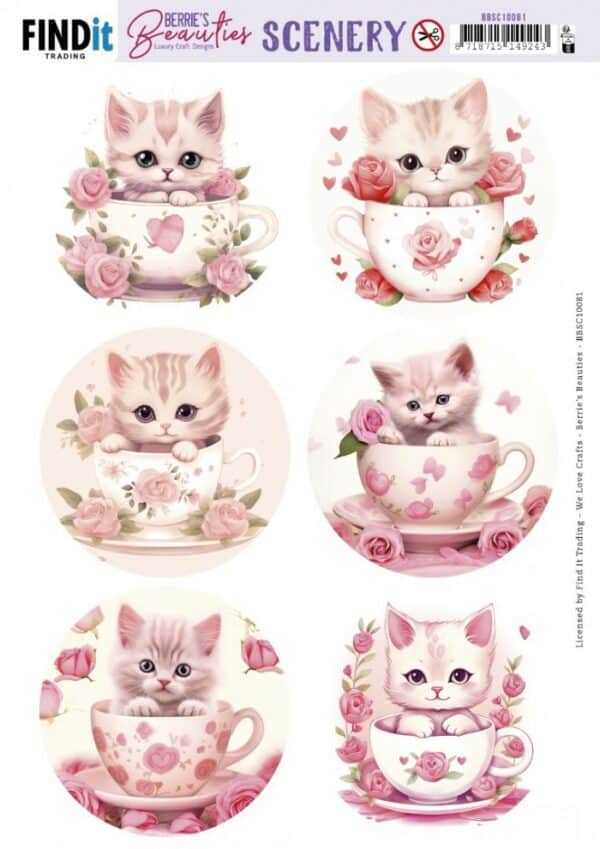 Scenery Push out - Berries Beauties - Kitten in Cup - Round BBSC10081