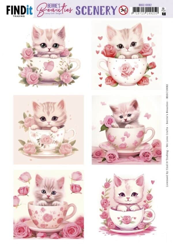 Scenery Push out - Berries Beauties - Kitten in Cup -Square BBSC10082