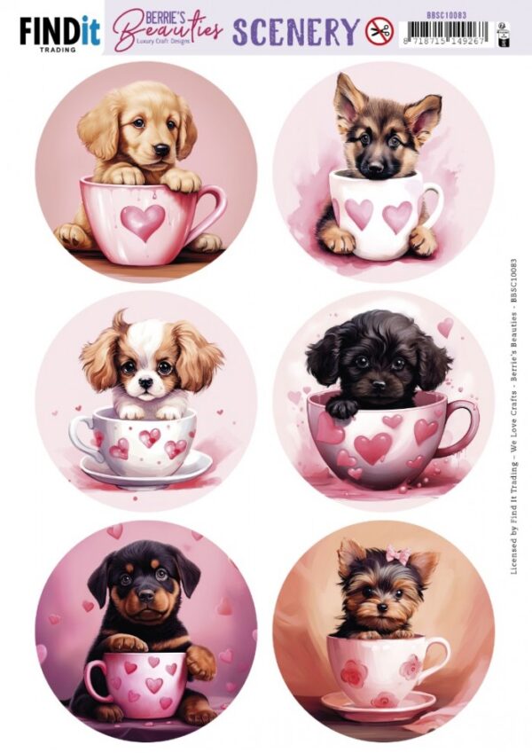 Scenery Push out - Berries Beauties - Puppy in Cup -Round BBSC10083