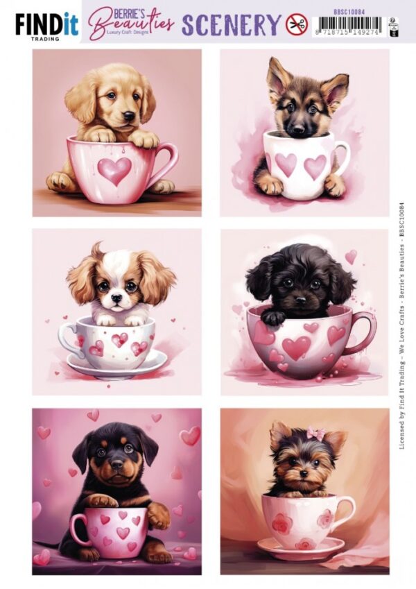 Scenery Push out - Berries Beauties - Puppy in Cup -Square BBSC10084