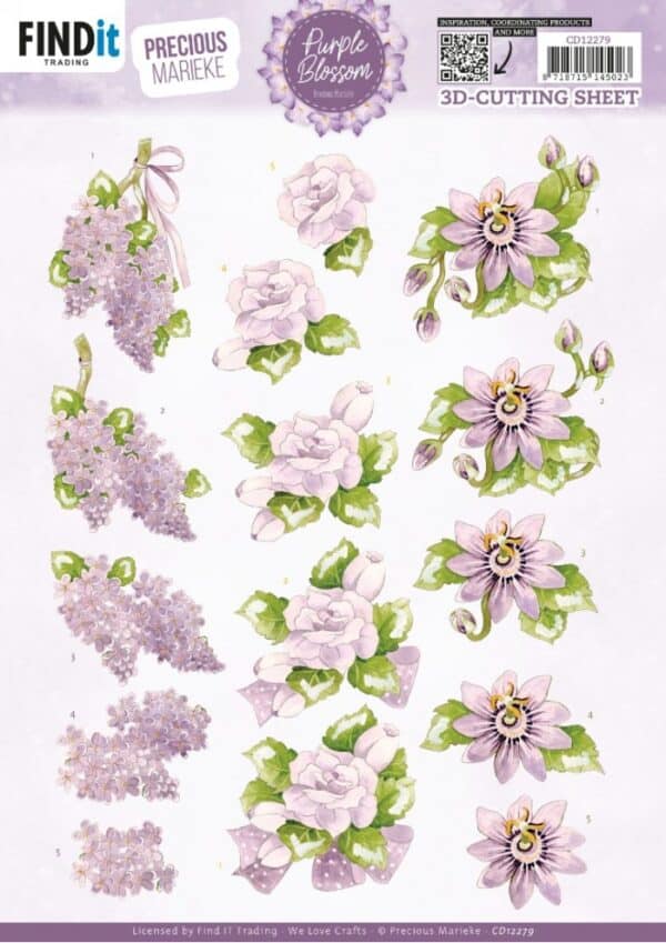 3D Cutting Sheet - Precious Marieke - Purple Blossom - Lilac CD12279