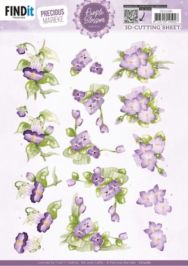 3D Cutting Sheet - Precious Marieke - Purple Blossom - Violet CD12280