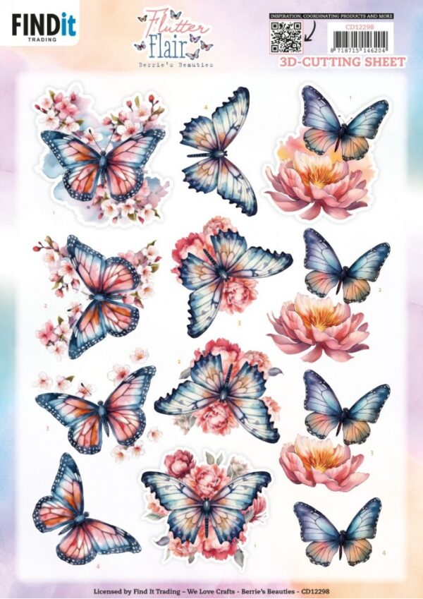 3D Cutting Sheet - Berries Beauties - Flutter Flair - Pink Flutters CD12298