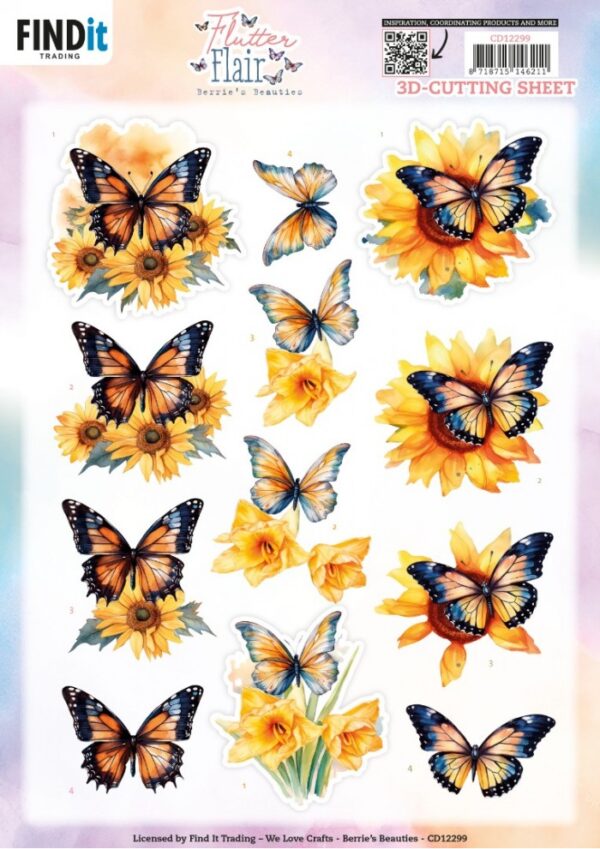 3D Cutting Sheet - Berries Beauties - Flutter Flair - Yellow Flutters CD12299