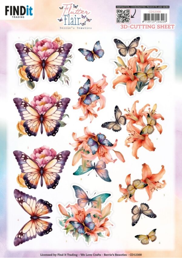 3D Cutting Sheet - Berries Beauties - Flutter Flair - Orange Flutters CD12300