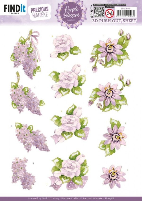 3D Push out Sheet - Precious Marieke - Purple Blossom - Lilac SB10986