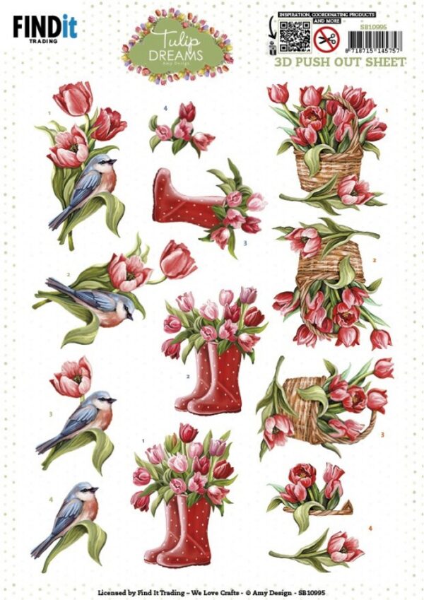 3D Push out Sheet - Amy Design - Tulip Dreams - Red Tulips SB10995