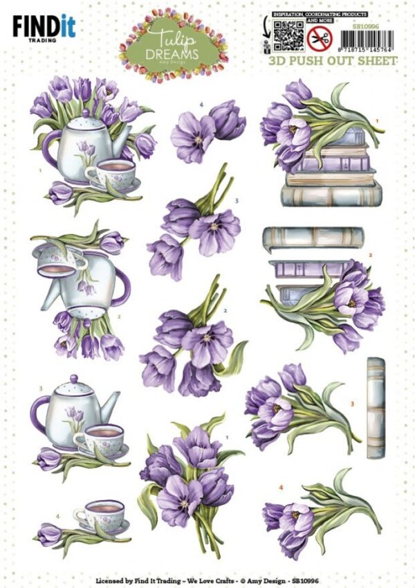 3D Push out Sheet - Amy Design - Tulip Dreams - Purple Tulips SB10996