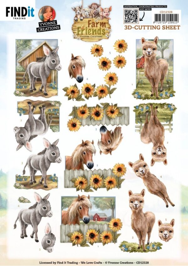 3D Cutting Sheet - Yvonne Creations - Farm Friends - DonkeyCD12328