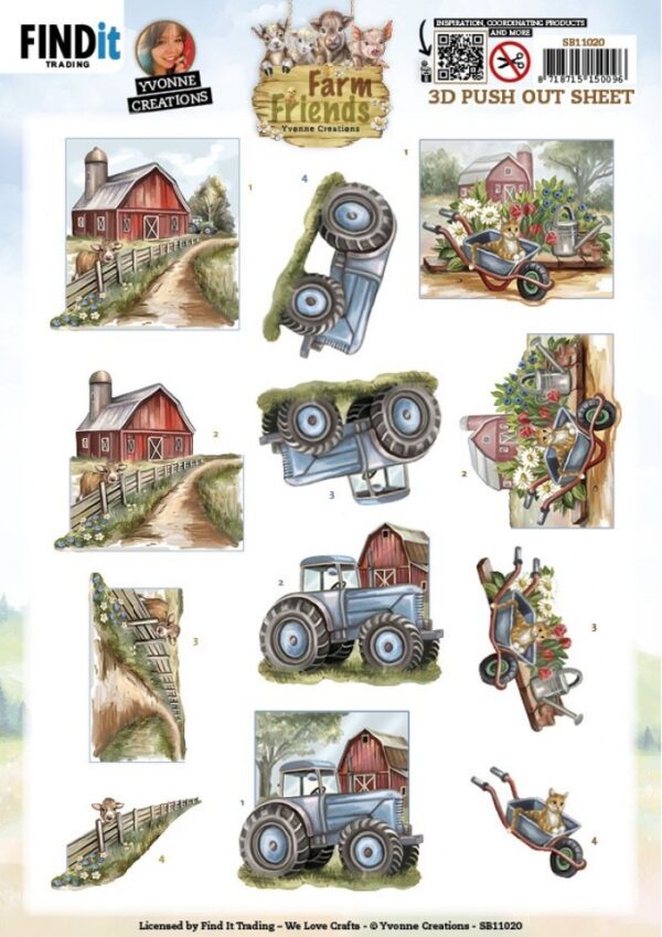 3D Push out Sheet - Yvonne Creations - Farm Friends - Farmyard SB11020